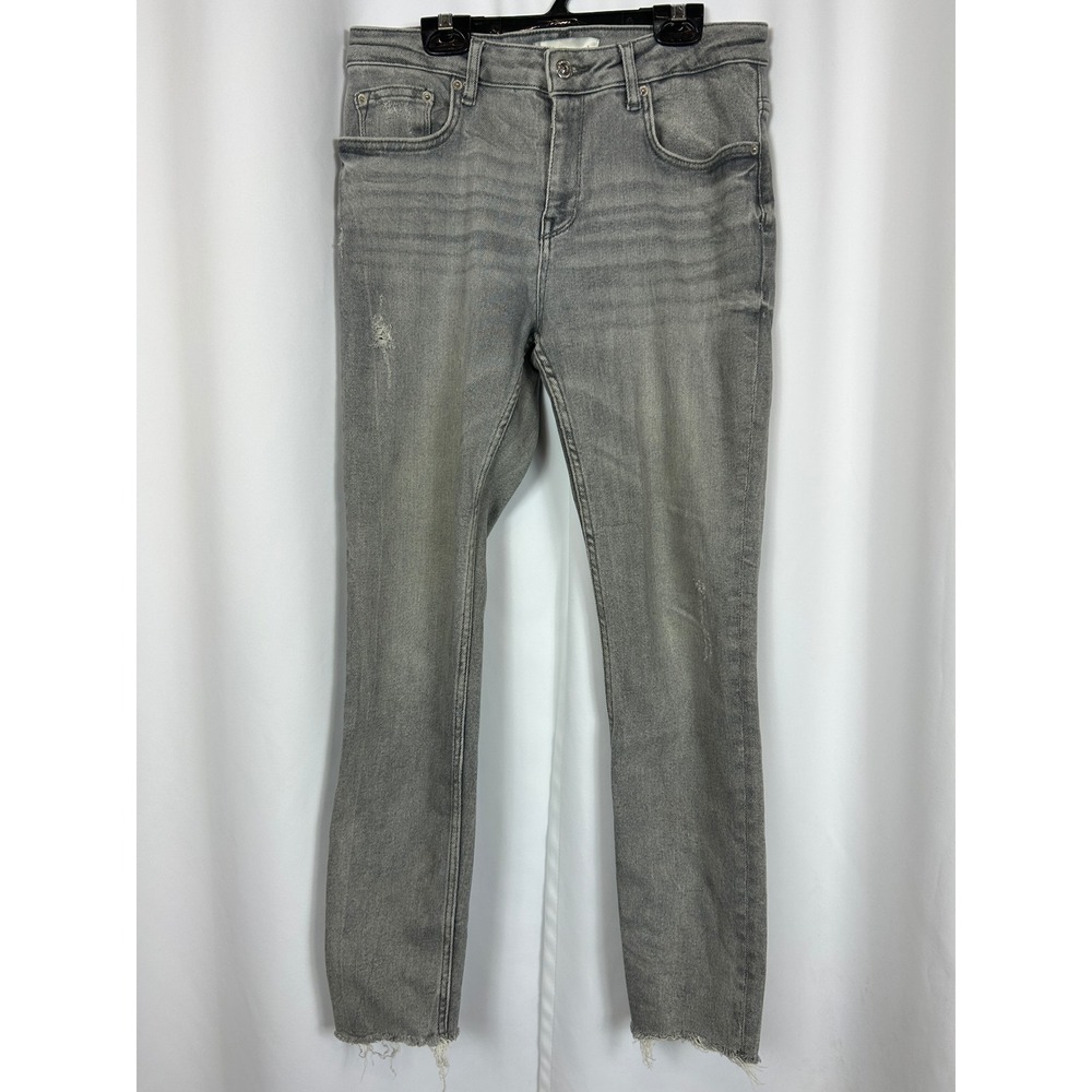 ZARA Grey Distressed Skinny Jeans Raw Hem Edgy Grunge Streetwear Size 8